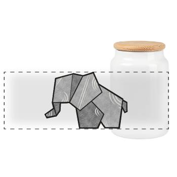 Cute elephant in origami style - Panoramic Cookie Jar with Wooden Lid - white - Front