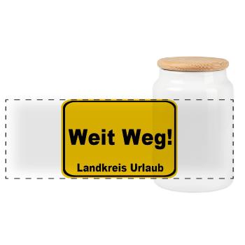 Weit Weg Landkreis Urlaub Sign - Panorama Keksdose mit Holzdeckel - Weiß - Vorne