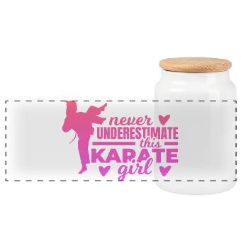 Never underestimate a karate girl - Panoramic Cookie Jar with Wooden Lid - white - Front