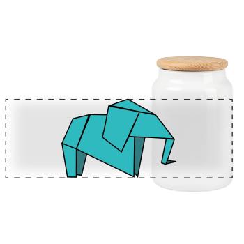 Origami Elephant - Panorama Keksdose mit Holzdeckel - Weiß - Vorne
