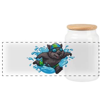 Anime Otter Schwimmer mit Schwimmbrille - Panorama Keksdose mit Holzdeckel - Weiß - Vorne