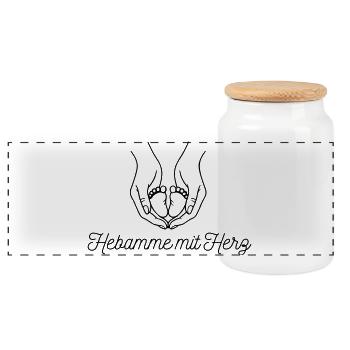 Hebamme mit Herz - personalisierbares Design - Panorama Keksdose mit Holzdeckel - Weiß - Vorne