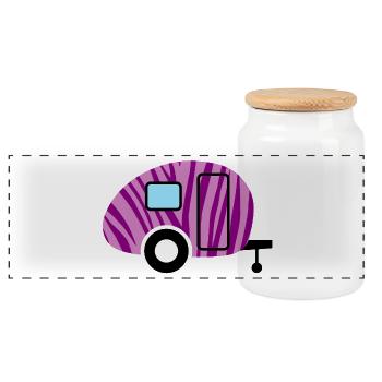 Caravan Wohnwagen Zebra Camping Camper Muster Fan - Panorama Keksdose mit Holzdeckel - Weiß - Vorne