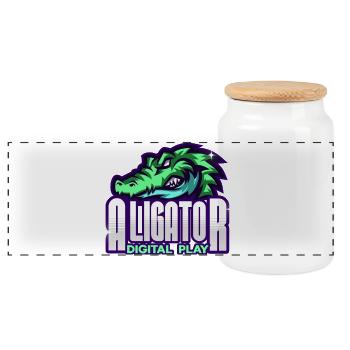 Alligator Digital Art - Panoramic Cookie Jar with Wooden Lid - white - Front