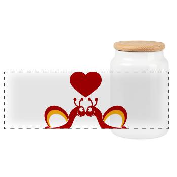 2 Snail Shell Snails Team In Love Friends - Panoramic Cookie Jar with Wooden Lid - white - Front