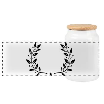 Laurel wreath - Panoramic Cookie Jar with Wooden Lid - white - Front