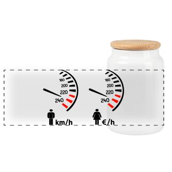 Speedometer km/h and expense meter - Panoramic Cookie Jar with Wooden Lid - white - Front