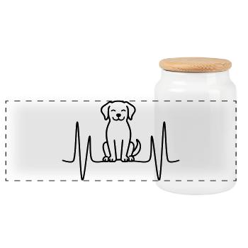 Hund Herzschlag Linienmotiv - Panorama Keksdose mit Holzdeckel - Weiß - Vorne
