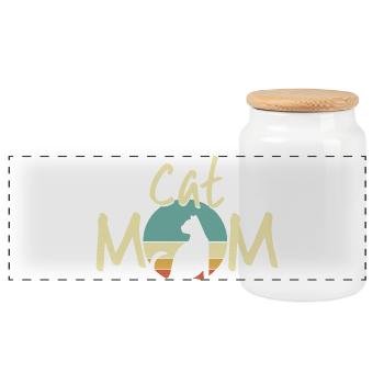 Cat Mom Sunset Illustration - Kitten Lover Gift - Panoramic Cookie Jar with Wooden Lid - white - Front