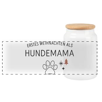 Premier Noël en tant que maman chienne - Boîte à biscuits avec couvercle en bois - blanc - Devant