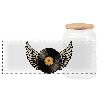 Disque vinyle avec piano à queue | Conception d’ailes en vinyle - Boîte à biscuits avec couvercle en bois - blanc - Devant