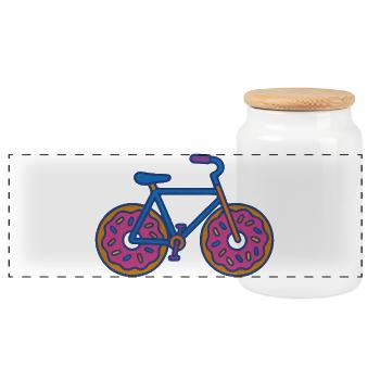 Donut Wheels Bicycle Pop Art - Panoramic Cookie Jar with Wooden Lid - white - Front