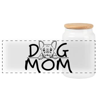 Dog Mom | Cute Bulldog Line Art Design - Panorama Keksdose mit Holzdeckel - Weiß - Vorne