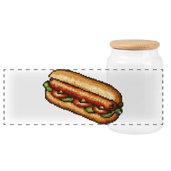 Retro Pixel Hotdog - Panorama Keksdose mit Holzdeckel - Weiß - Vorne
