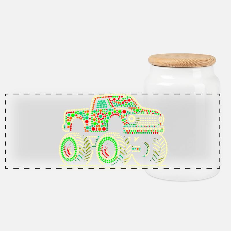 Fleckiges Hemd Beadwork Monster Truck - Panorama Keksdose mit Holzdeckel - Weiß
