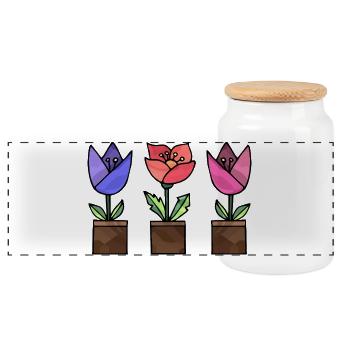 Fleur - Boîte à biscuits avec couvercle en bois - blanc - Devant