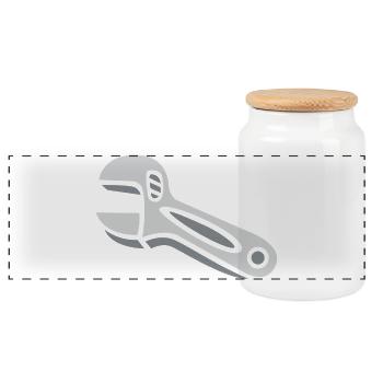 Comic Wrench Tool Illustration - Panoramic Cookie Jar with Wooden Lid - white - Front
