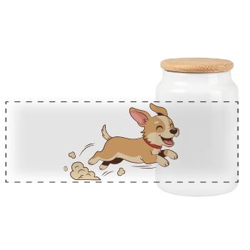 Lauffreudiger Welpenlauf - Panorama Keksdose mit Holzdeckel - Weiß - Vorne