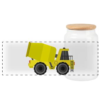 Concrete mixer truck - Panoramic Cookie Jar with Wooden Lid - white - Front