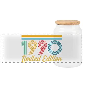 Anniversaire 1990 Né en 1990 Vintage Rétro Cadeau - Boîte à biscuits avec couvercle en bois - blanc - Devant