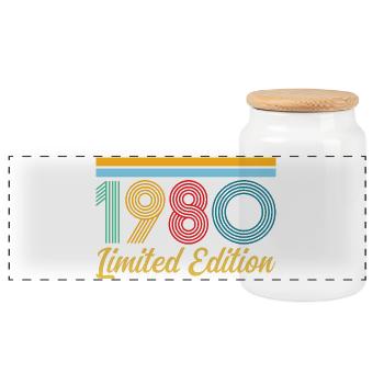 Anniversaire 1980 Né en 1980 Vintage Rétro Cadeau - Boîte à biscuits avec couvercle en bois - blanc - Devant