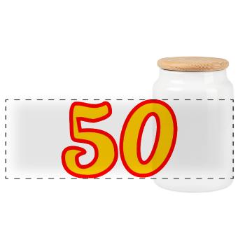 50. 50 YEARS. 50th ANNIVERSARY. 50 YEARS ANNIVERSARY. - Panoramic Cookie Jar with Wooden Lid - white - Front