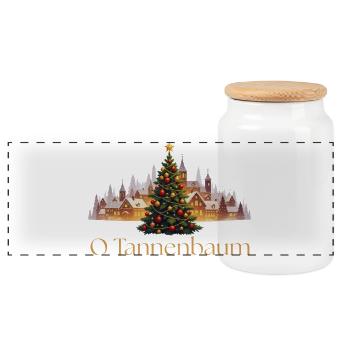 Fir tree - Panoramic Cookie Jar with Wooden Lid - white - Front