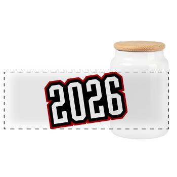 2026 - Panoramic Cookie Jar with Wooden Lid - white - Front
