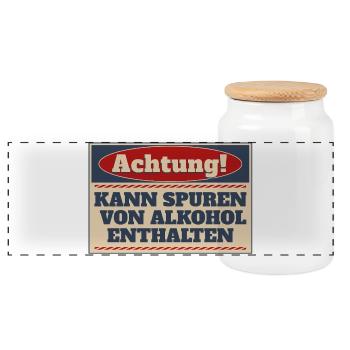 Achtung! Kann Spuren von Alkohol enthalten - Panorama Keksdose mit Holzdeckel - Weiß - Vorne