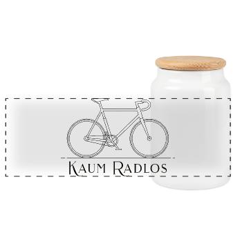Rennrad Minimal Art – Kaum Radlos Design - Panorama Keksdose mit Holzdeckel - Weiß - Vorne