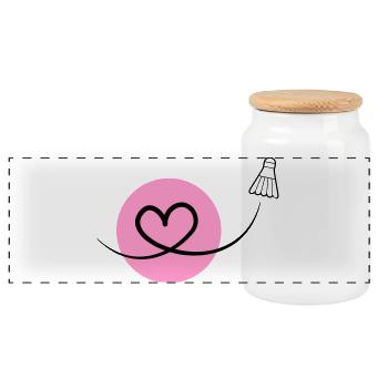 Badminton Love – Federball Herz - Panorama Keksdose mit Holzdeckel - Weiß - Vorne