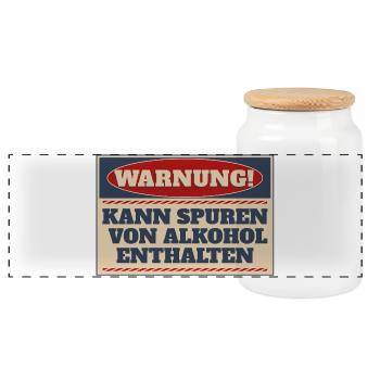 Warning! May contain traces of alcohol - Panoramic Cookie Jar with Wooden Lid - white - Front