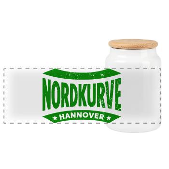 Hannover Nordkurve Hoodie, Shirt, Tasche, cap - Panorama Keksdose mit Holzdeckel - Weiß - Vorne