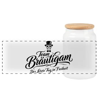 Team Groom Saying Bachelor Party - Panoramic Cookie Jar with Wooden Lid - white - Front