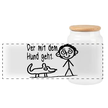 Der mit dem Hund geht Hundehalter Hundeliebhaber - Panorama Keksdose mit Holzdeckel - Weiß - Vorne