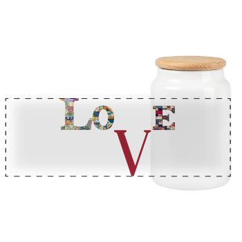 Liebe Patchwork-Typografie - Panorama Keksdose mit Holzdeckel - Weiß - Vorne
