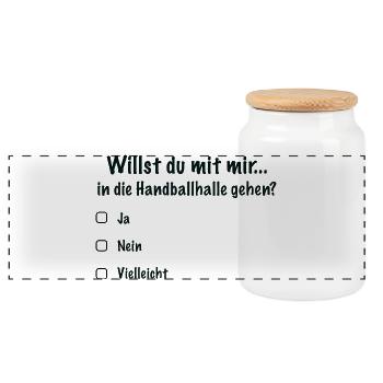 Handball Date Saying Invitation (Black) - Panoramic Cookie Jar with Wooden Lid - white - Front