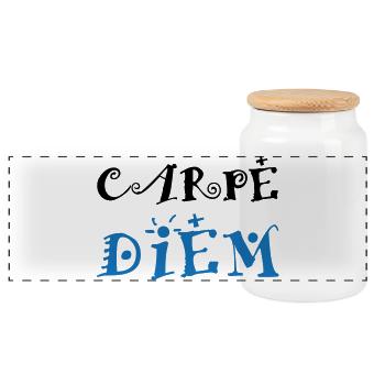 Carpe Diem - Panoramic Cookie Jar with Wooden Lid - white - Front