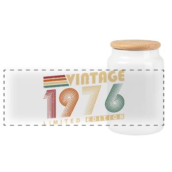 Vintage 1976 Jahrgang Geburtstagsgeschenk - Panorama Keksdose mit Holzdeckel - Weiß - Vorne