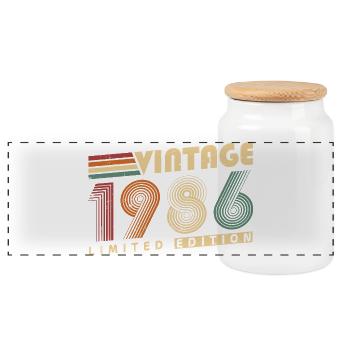 Vintage 1986 Jahrgang Geburtstagsgeschenk - Panorama Keksdose mit Holzdeckel - Weiß - Vorne