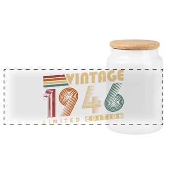 Vintage 1946 Jahrgang Geburtstagsgeschenk - Panorama Keksdose mit Holzdeckel - Weiß - Vorne