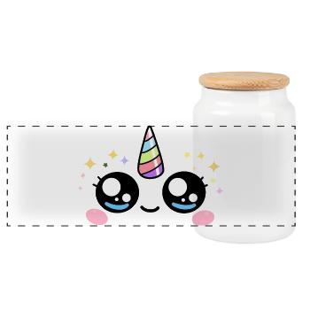 Einhornaugen Kawaii – Niedliche magische Augen - Panorama Keksdose mit Holzdeckel - Weiß - Vorne