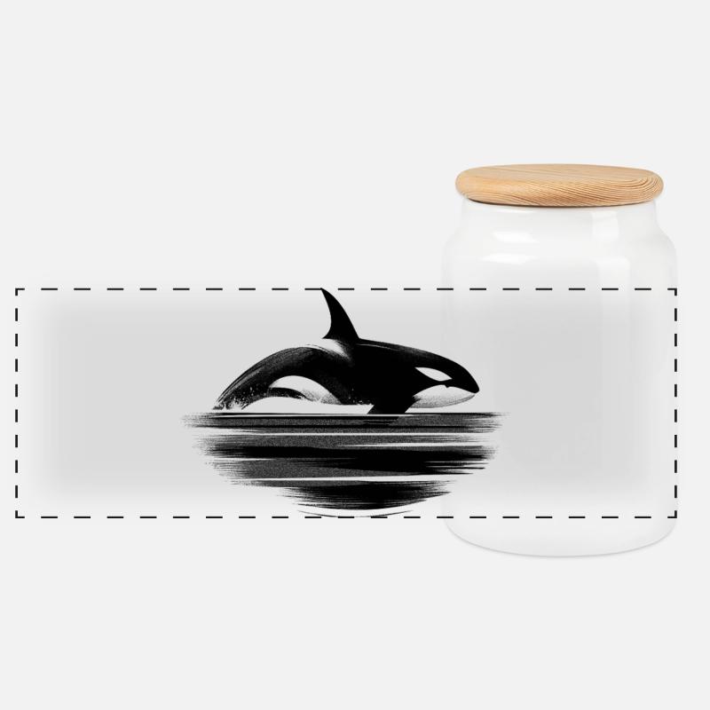 Orca - Panorama Keksdose mit Holzdeckel - Weiß