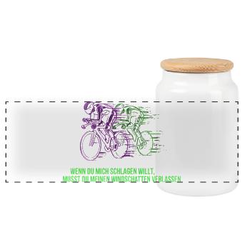 Bicycle Road Bike Cyclist Bike Sport Mountain Bike - Panoramic Cookie Jar with Wooden Lid - white - Front
