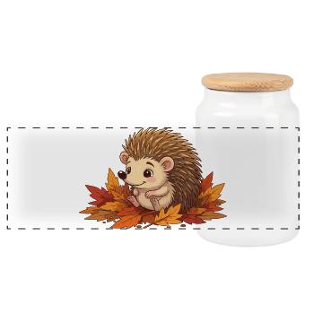 Hedgehogs in the autumn leaves Autumn magic - Panoramic Cookie Jar with Wooden Lid - white - Front