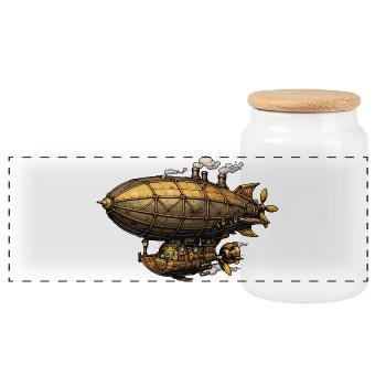 Steampunk Airship Zeppelin - Panoramic Cookie Jar with Wooden Lid - white - Front