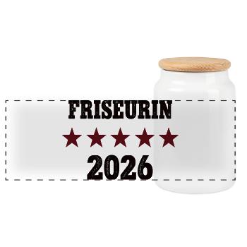 2026 Friseurin Beruf Abschluß Lehre Bestanden - Panorama Keksdose mit Holzdeckel - Weiß - Vorne