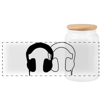 Headphones - Panoramic Cookie Jar with Wooden Lid - white - Front