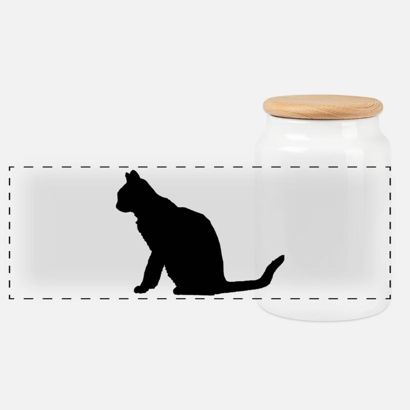 Katze - Panorama Keksdose mit Holzdeckel - Weiß