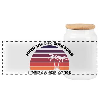 Sunset Palm Trees Retro Tee - Design - Panoramic Cookie Jar with Wooden Lid - white - Front